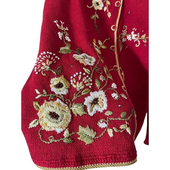 Vintage Heirloom Collectibles Red Embroidered Cardigan Sweater Size S - Picture 4 of 7